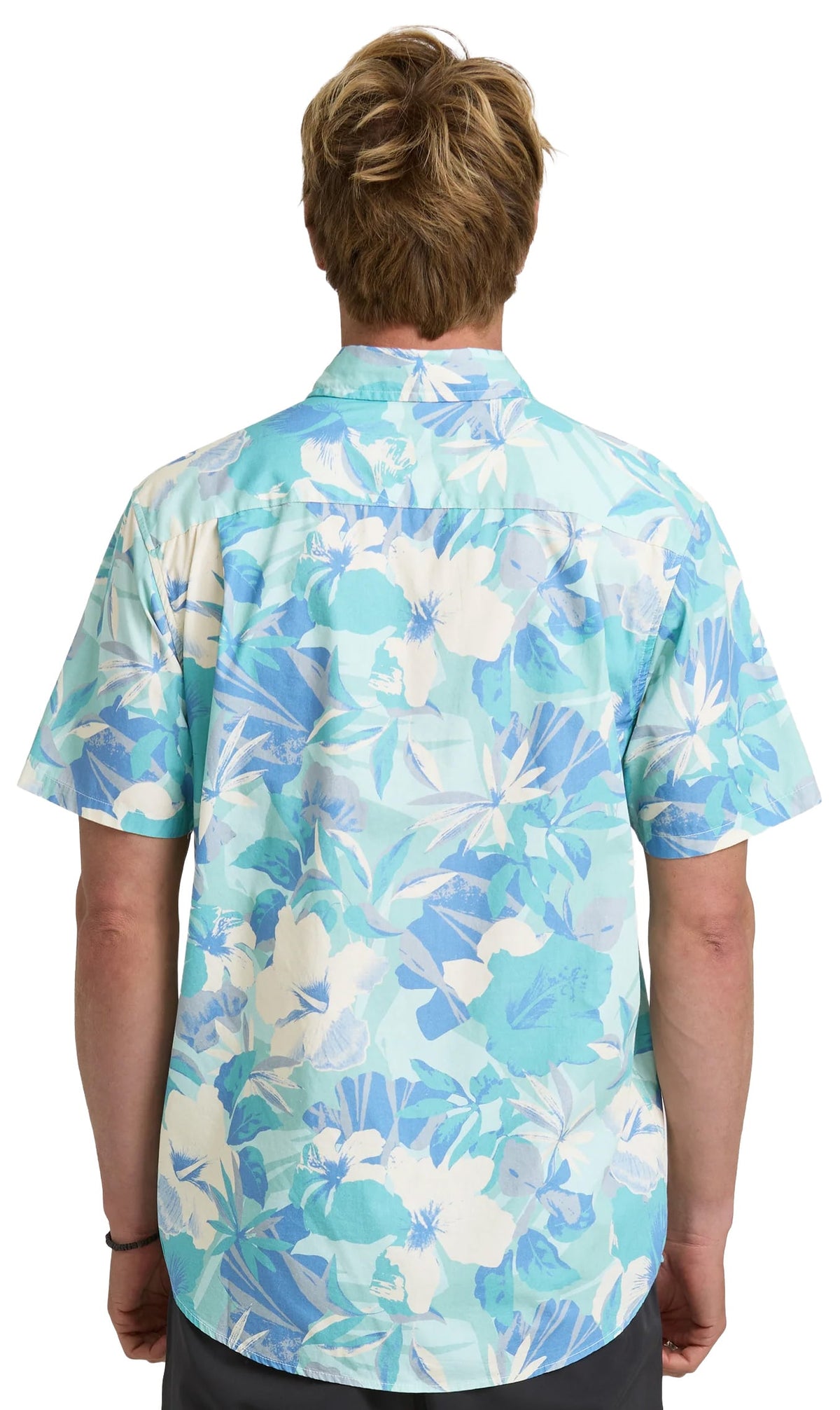 Quiksilver Interact Floral Classic Men's Short Sleeve Button Down Shirt - Blue Haze – back view