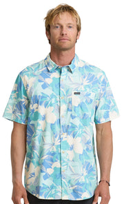 Quiksilver Interact Floral Classic Men's Short Sleeve Button Down Shirt - Blue Haze