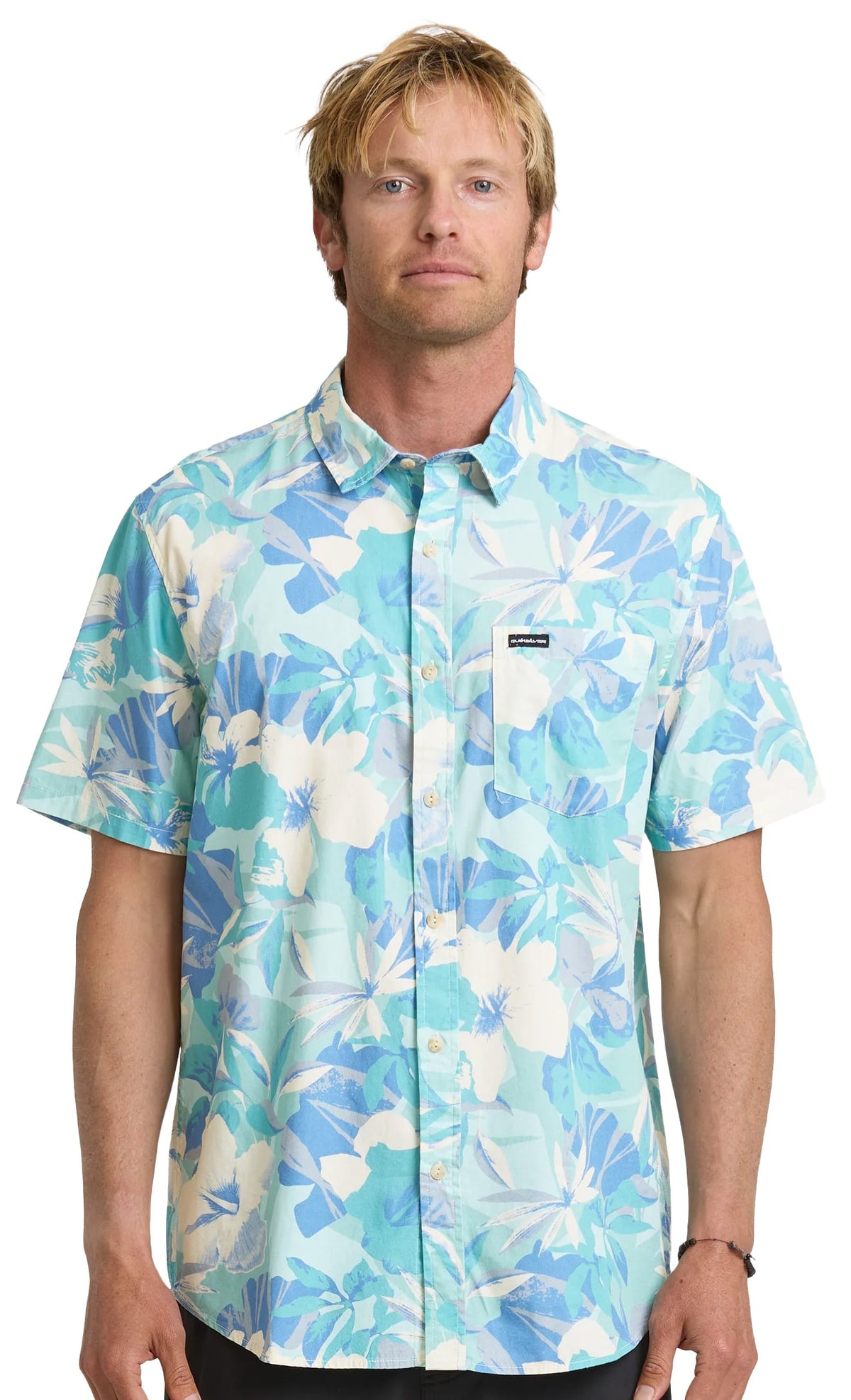 Quiksilver Interact Floral Classic Men's Short Sleeve Button Down Shirt - Blue Haze