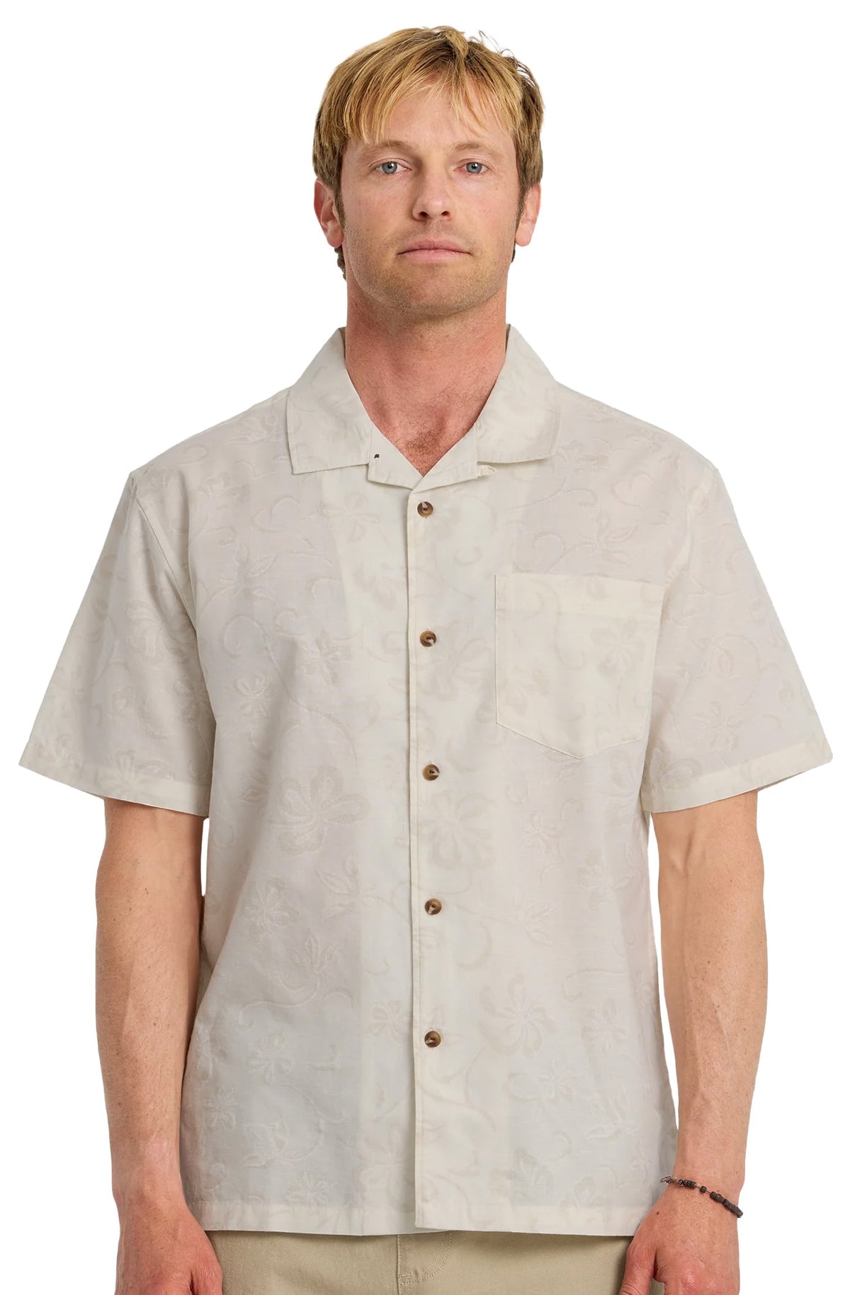 Quiksilver Lo-Biscus DNA Men's Short Sleeve Button Down Camp Shirt - Snow White