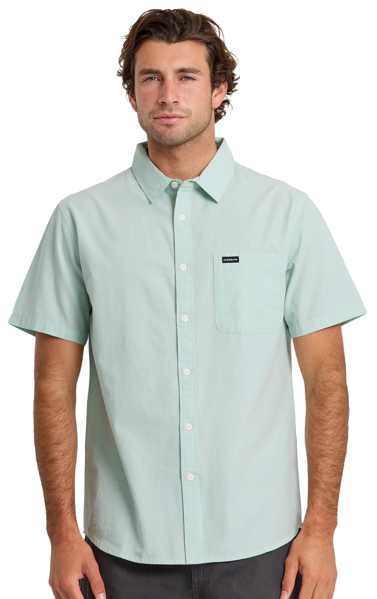 Quiksilver Shore Break Classic Men's Short Sleeve Button Down Shirt - Blue Haze