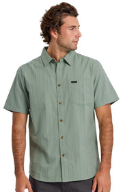 Quiksilver Dobby Stripe Classic Men's Short Sleeve Button Down Shirt - Lily Pad