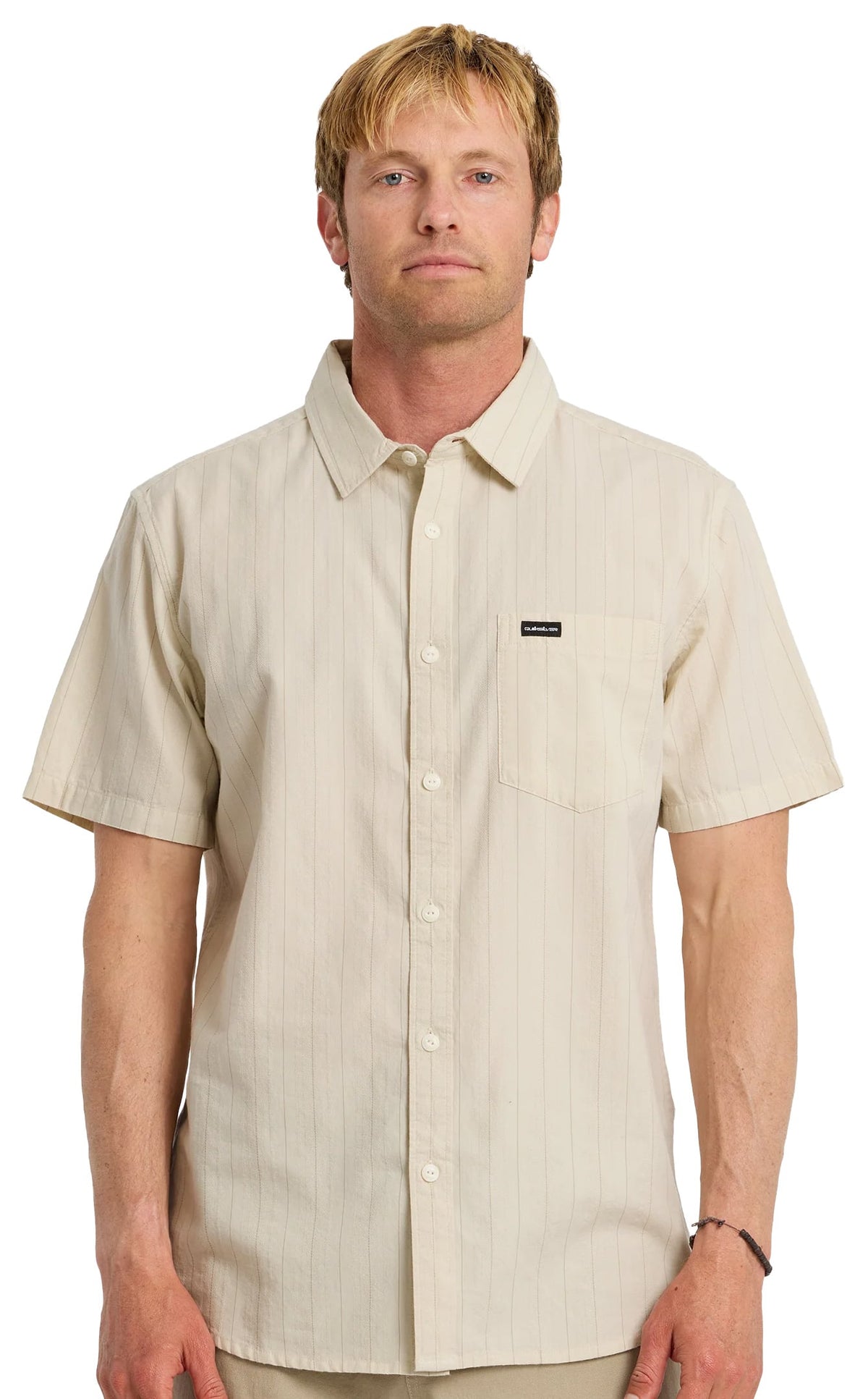 Quiksilver Dobby Stripe Classic Men's Short Sleeve Button Down Shirt - Bone White