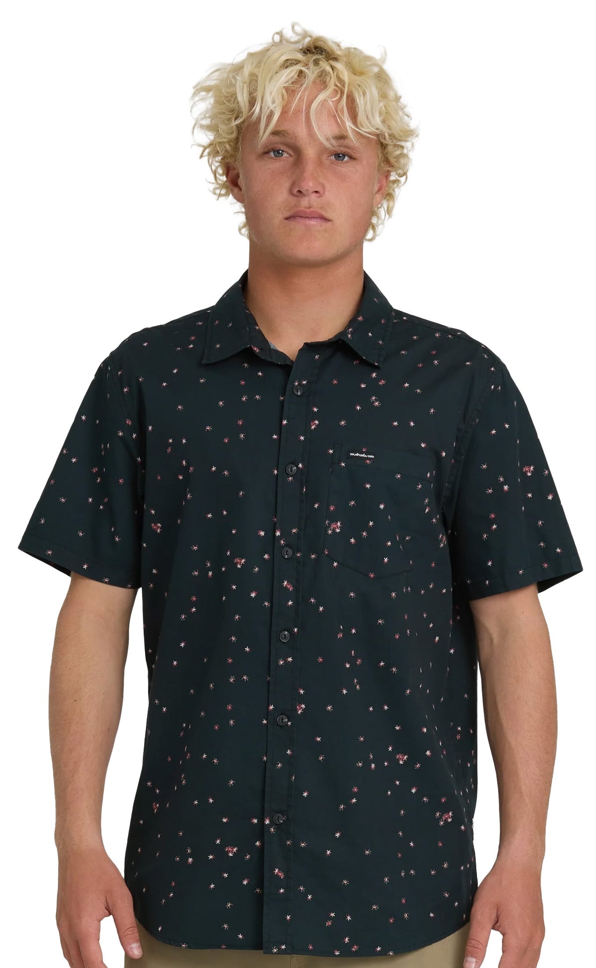 Quiksilver Ditsy Blossom Classic Men's Short Sleeve Button Down Shirt - Anthracite