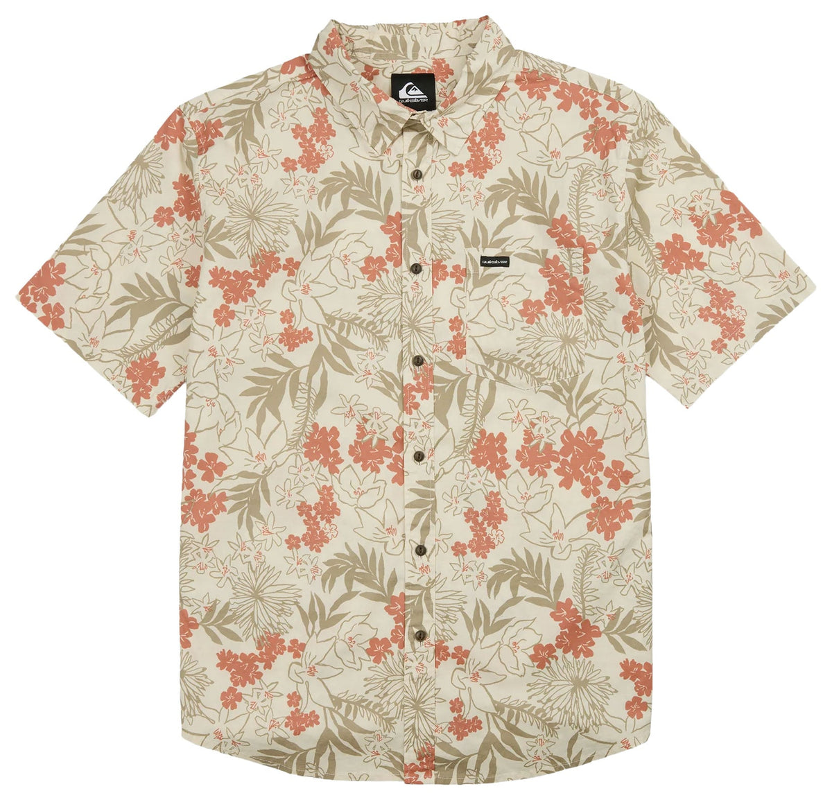 Quiksilver Jetty Bloom Classic Stretch Men's Short Sleeve Button Down Shirt - Bone