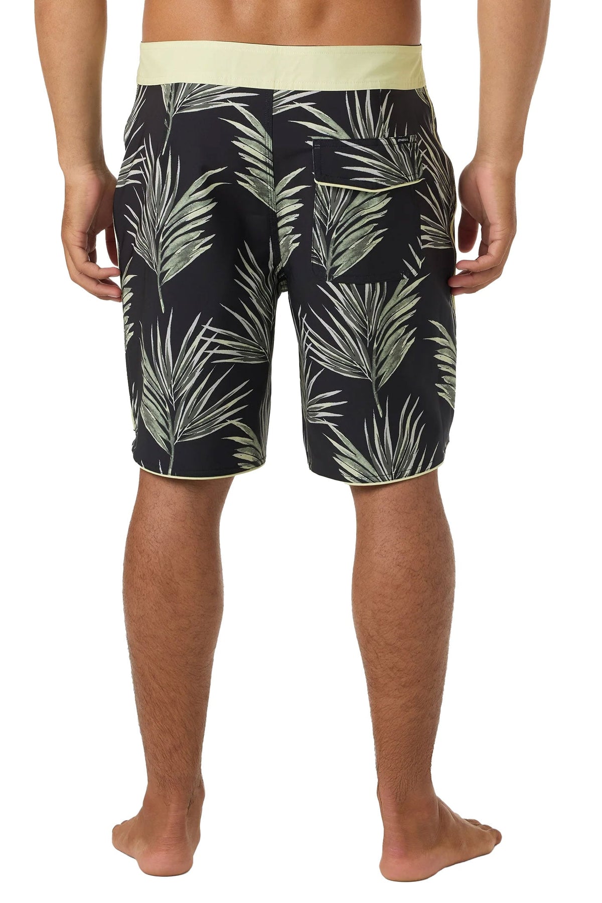 O'Neill Men’s Hyperfreak Mysto Scallop Boardshorts - 19" Performance Stretch Swim Trunks, Citron Green/Black – back view