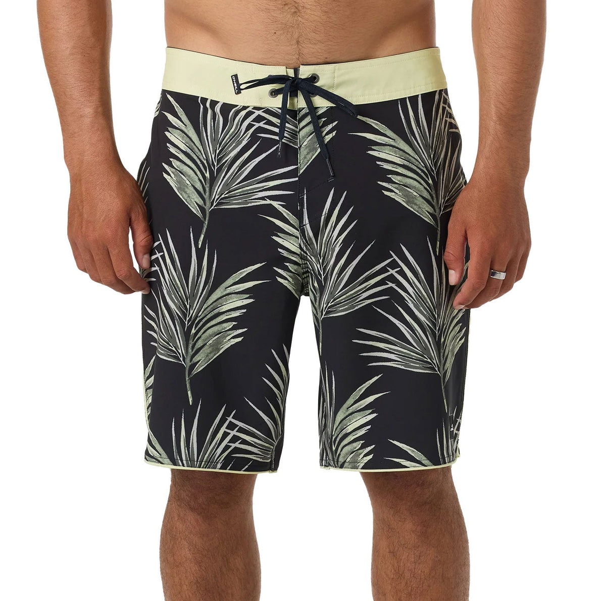 O'Neill Men’s Hyperfreak Mysto Scallop Boardshorts - 19" Performance Stretch Swim Trunks, Citron Green/Black