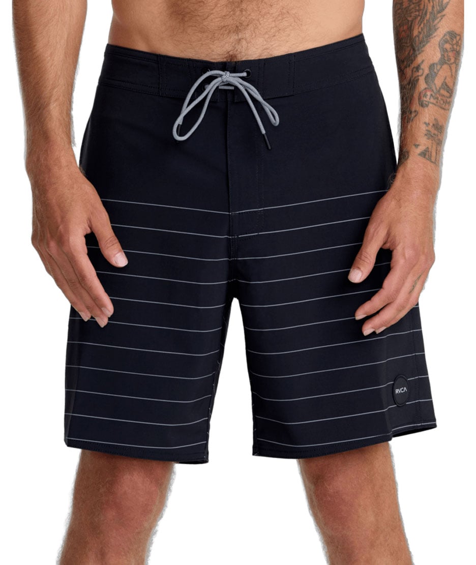 RVCA Men’s Steady Stripe Boardshorts - 18" 4-Way Stretch Swim Trunks, Black – alternate view 1