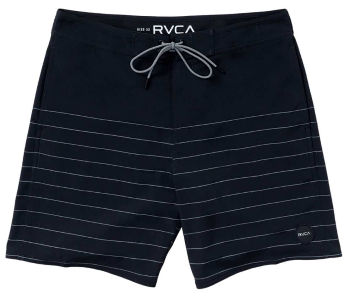 RVCA Men’s Steady Stripe Boardshorts - 18" 4-Way Stretch Swim Trunks, Black