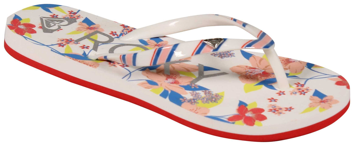 Roxy Girl's Pebbles Sandal - Red / White / Blue, front view