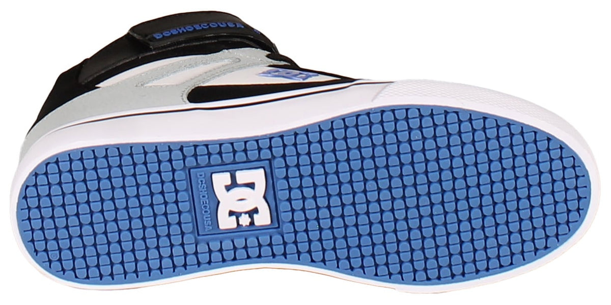 DC Kid's Pure High Top Elastic Shoe - White / Grey / Blue – sole view