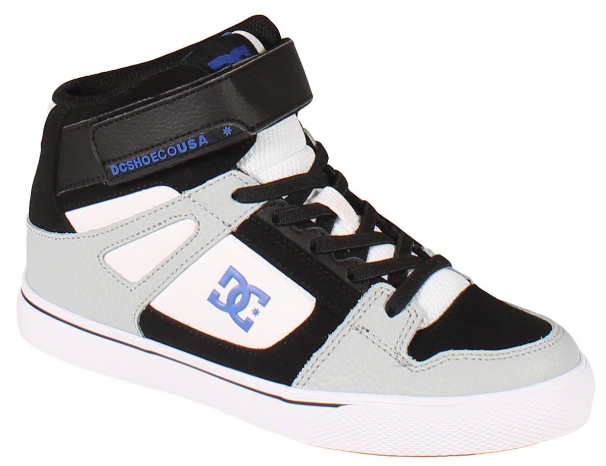 DC Kid's Pure High Top Elastic Shoe - White / Grey / Blue