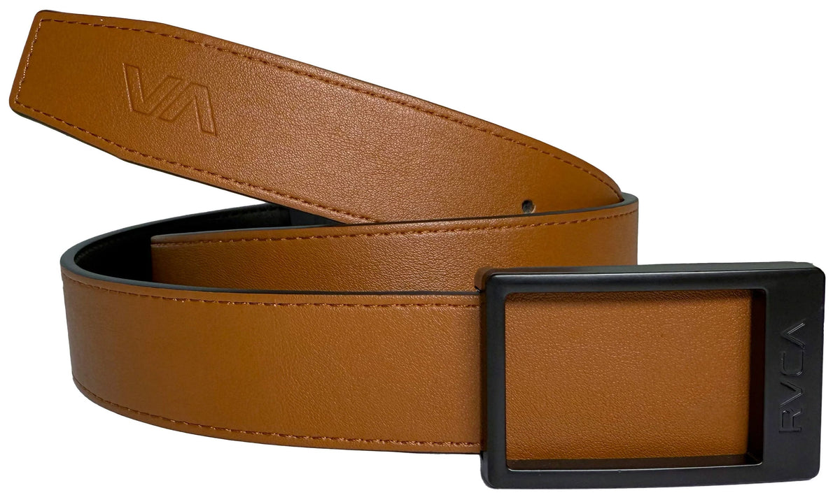 RVCA Quadman Men’s Reversible Belt - Vegan Leather, Black/Brown – back view