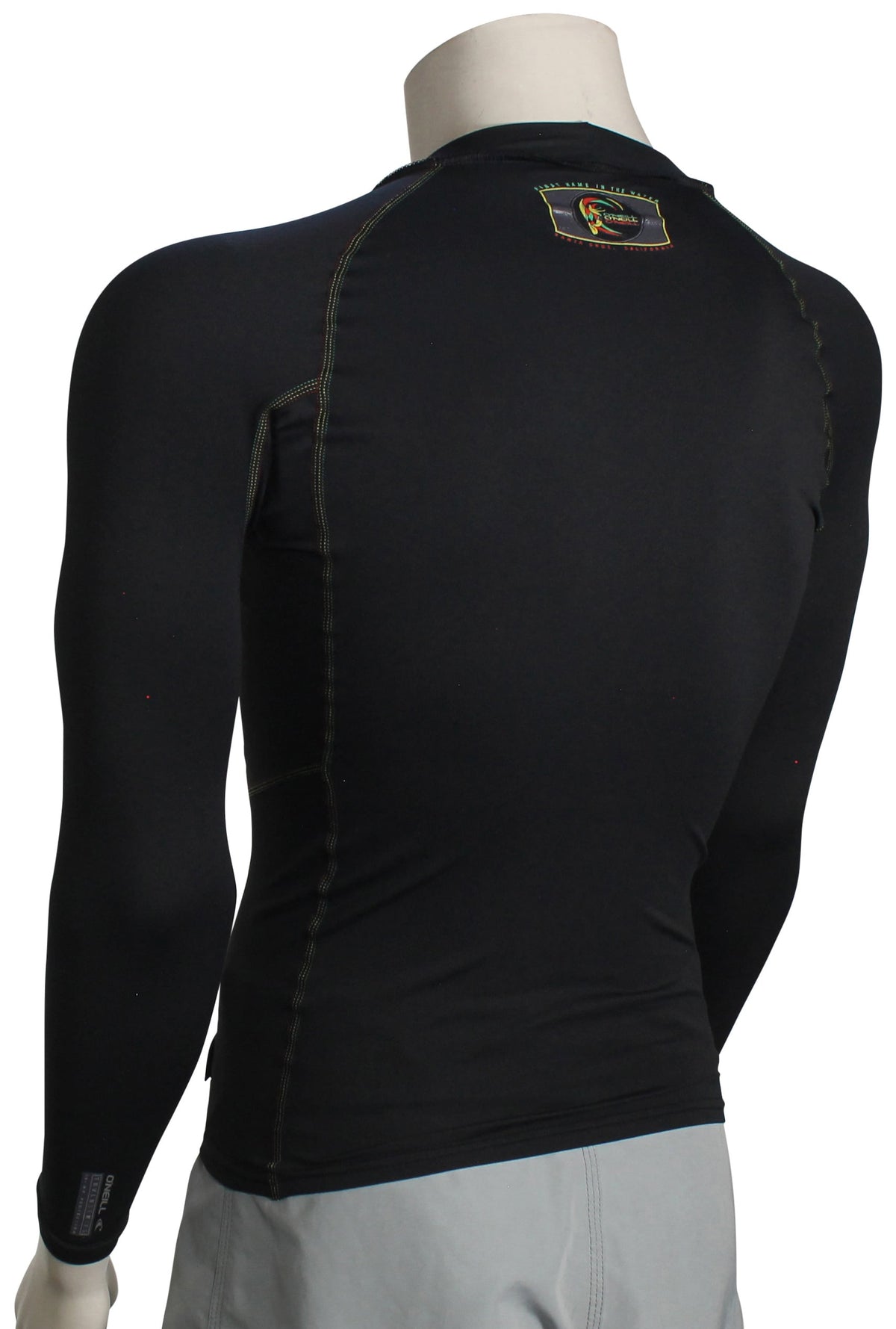 O'Neill TRVLR Hybrid LS Surf Shirt - Black / Black / Rasta – back view