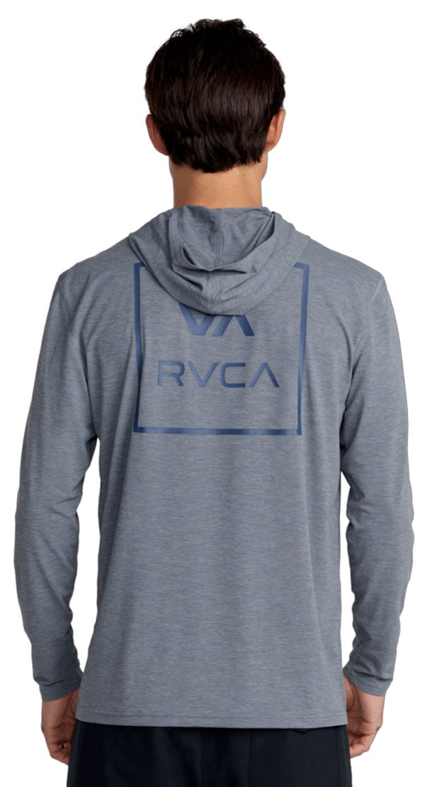 RVCA Men’s Surf Shirt Hoodie - Long Sleeve Rashguard with UV Protection, Heather Grey – back view