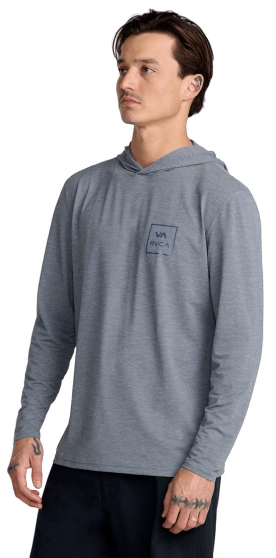 RVCA Men’s Surf Shirt Hoodie - Long Sleeve Rashguard with UV Protection, Heather Grey – alternate view 1