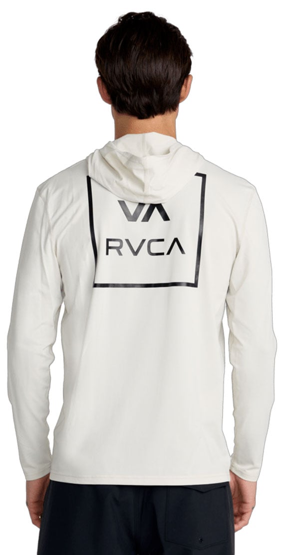RVCA Men’s Surf Shirt Hoodie - Long Sleeve Rashguard with UV Protection, Silver Bleach – back view