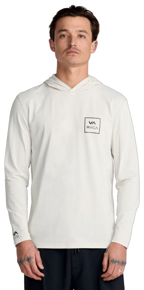 RVCA Men’s Surf Shirt Hoodie - Long Sleeve Rashguard with UV Protection, Silver Bleach