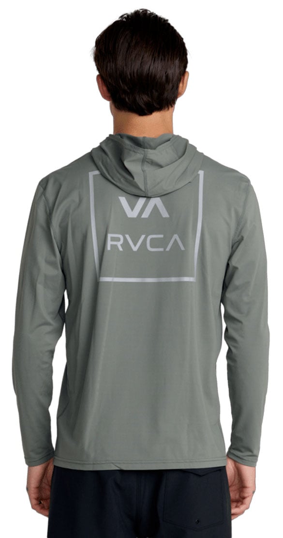 RVCA Men’s Surf Shirt Hoodie - Long Sleeve Rashguard with UV Protection, Sage Leaf – back view