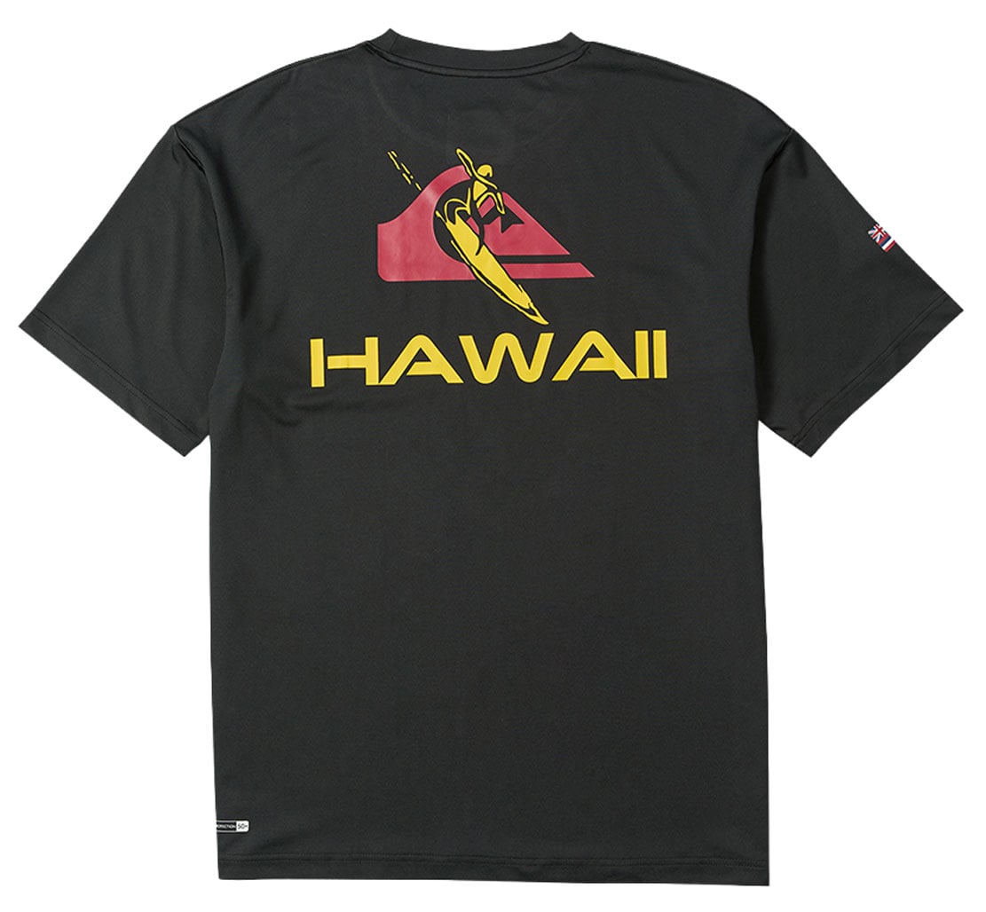 Quiksilver Hawaii Everyday Men's Short Sleeve Sun Shirt - Performance Fit Surf Shirt, Black – back view