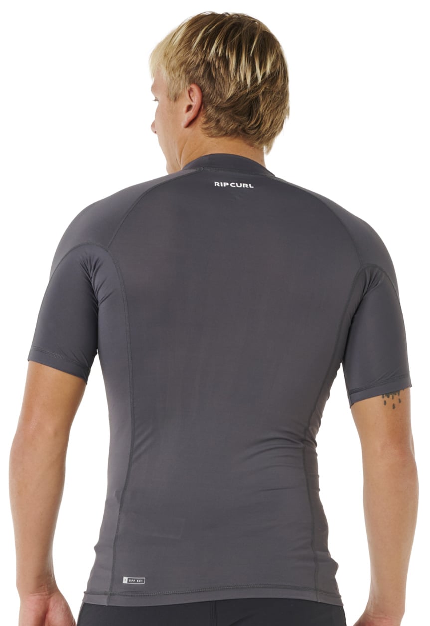 Rip Curl Waves UPF Performance Men's Short Sleeve Rash Guard - Charcoal Grey – back view