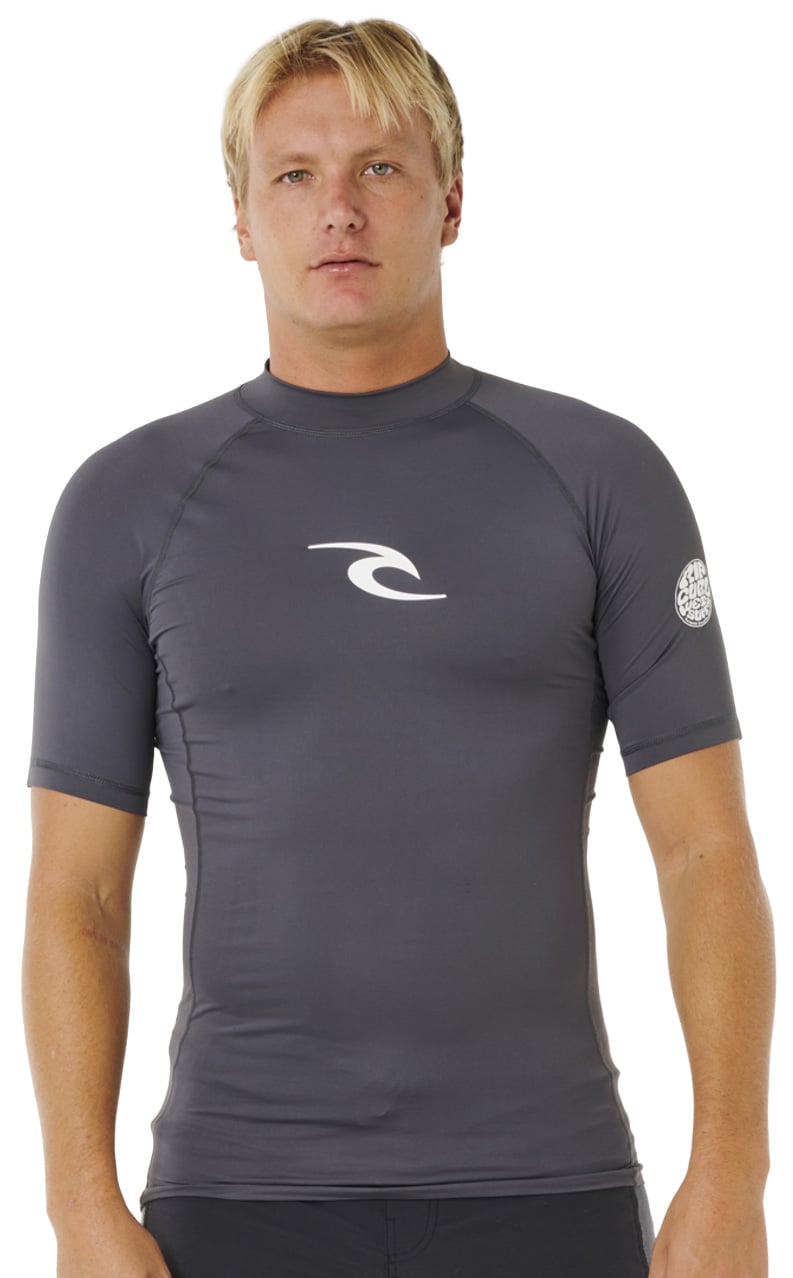 Rip Curl Waves UPF Performance Men's Short Sleeve Rash Guard - Charcoal Grey