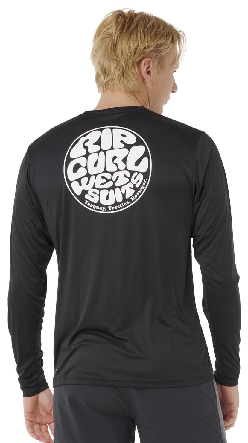 Rip Curl Icons Of Surflite UPF Men's Long Sleeve Rash Guard - Black – back view