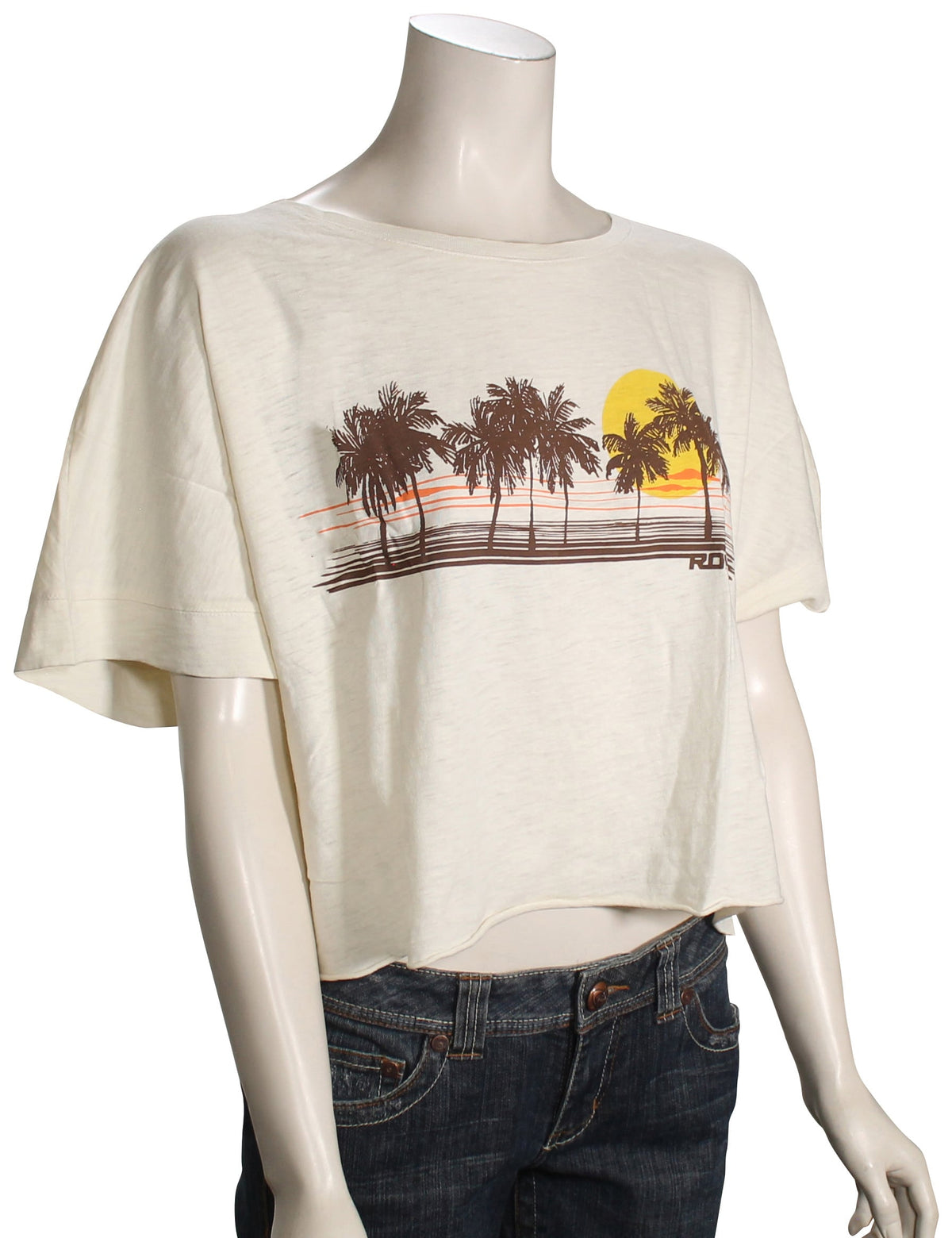 Roxy Palm Stripe Women's T-Shirt - Egret