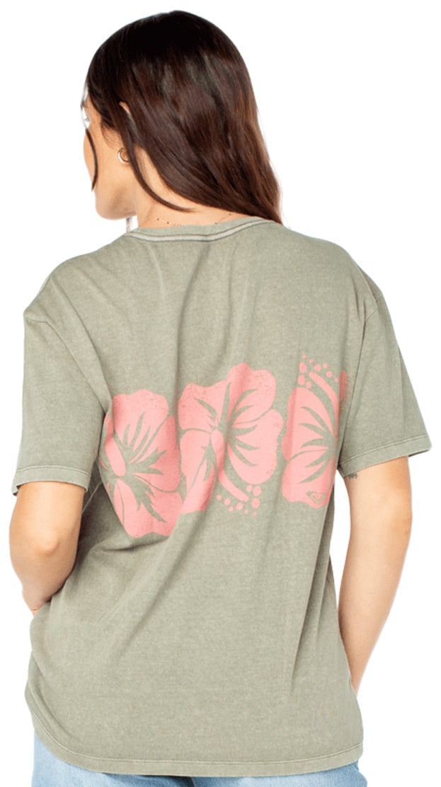 Roxy Flower Block Women's T-Shirt - Vetiver – back view