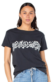 Roxy 90's Hibiscus Band Women's T-Shirt - Phantom 90's Hibiscus