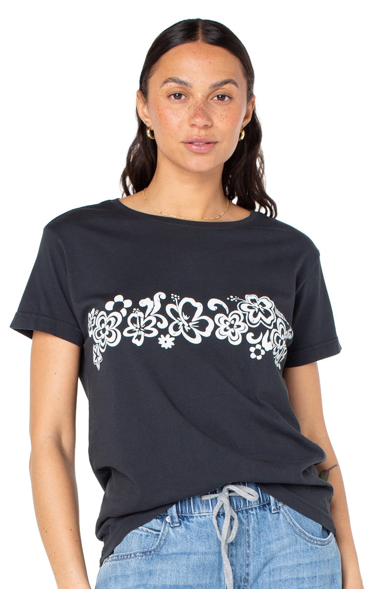 Roxy 90's Hibiscus Band Women's T-Shirt - Phantom 90's Hibiscus