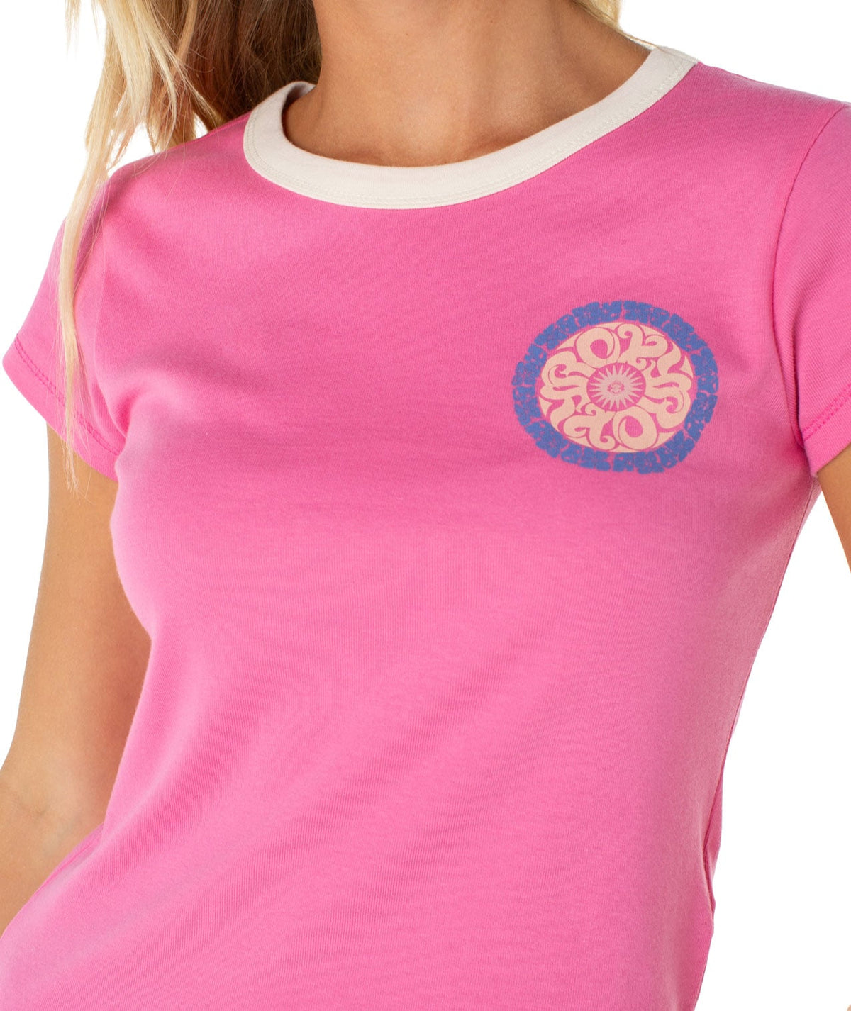 Roxy Surf Life 90's Baby Ringer Women's T-Shirt - Shocking Pink Surf Life – alternate view 1