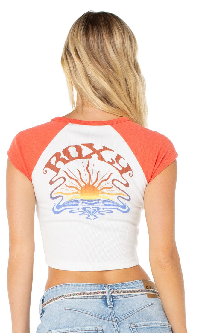 Roxy Garret Wave Cropped Baby Women's T-Shirt - Hot Coral Garret Wave – back view