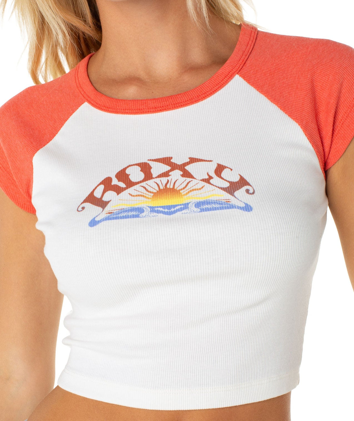 Roxy Garret Wave Cropped Baby Women's T-Shirt - Hot Coral Garret Wave – alternate view 1