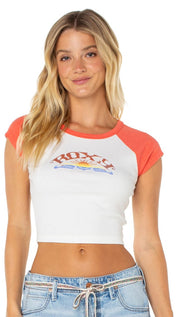 Roxy Garret Wave Cropped Baby Women's T-Shirt - Hot Coral Garret Wave