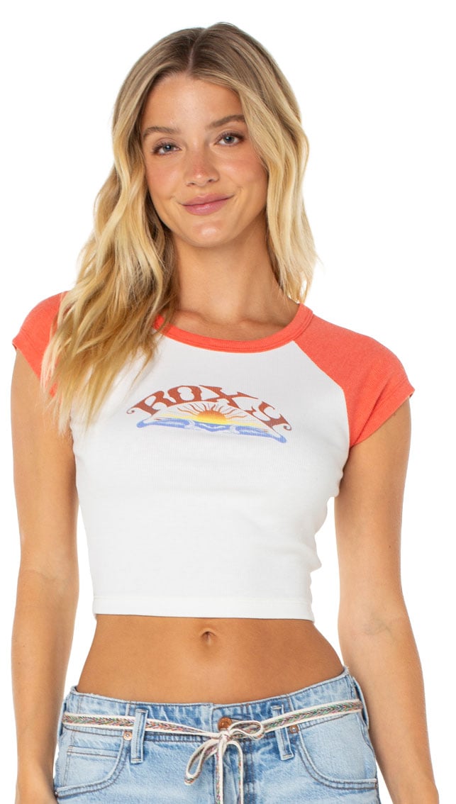 Roxy Garret Wave Cropped Baby Women's T-Shirt - Hot Coral Garret Wave