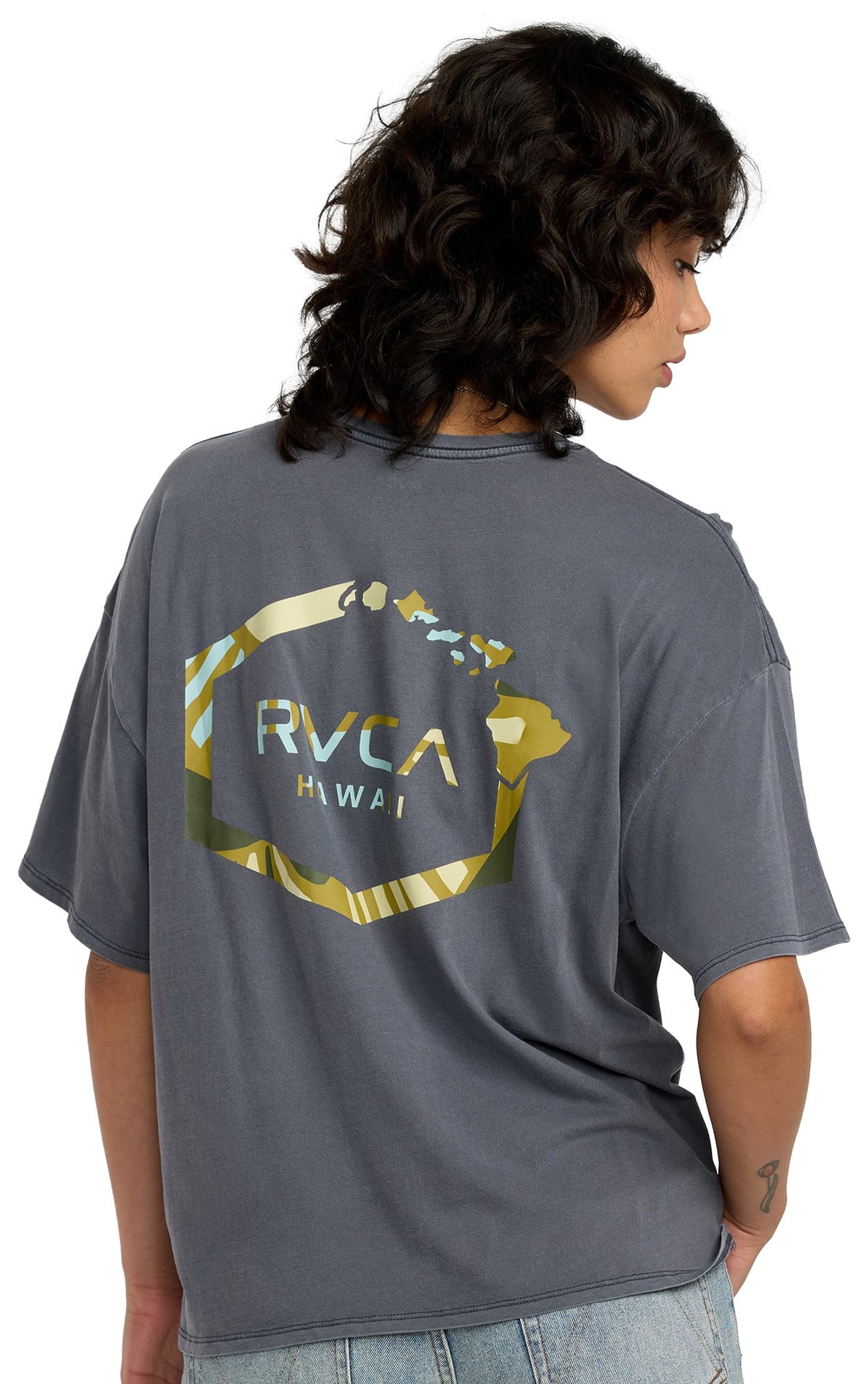 RVCA Hawaii Hex Baggie Women's T-Shirt - Gravel – back view