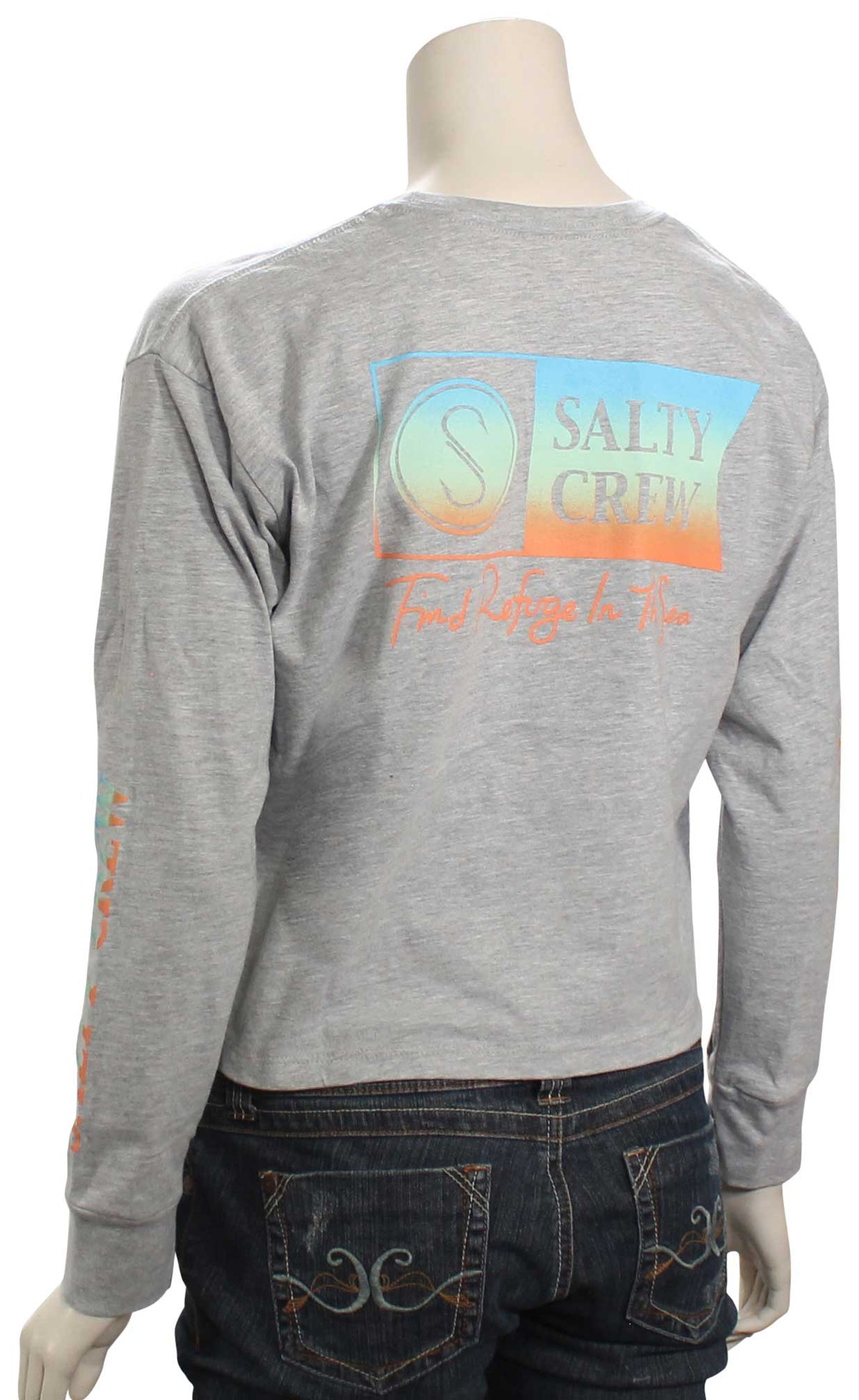 Salty Crew Alpha Gradient LS Women's Cropped T-Shirt - Athletic Heather – back view