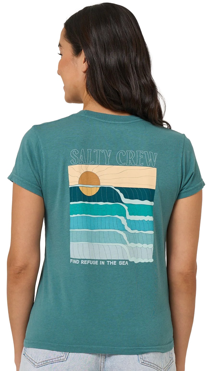 Salty Crew Retro Wave Modern Women's T-Shirt - Teal – back view