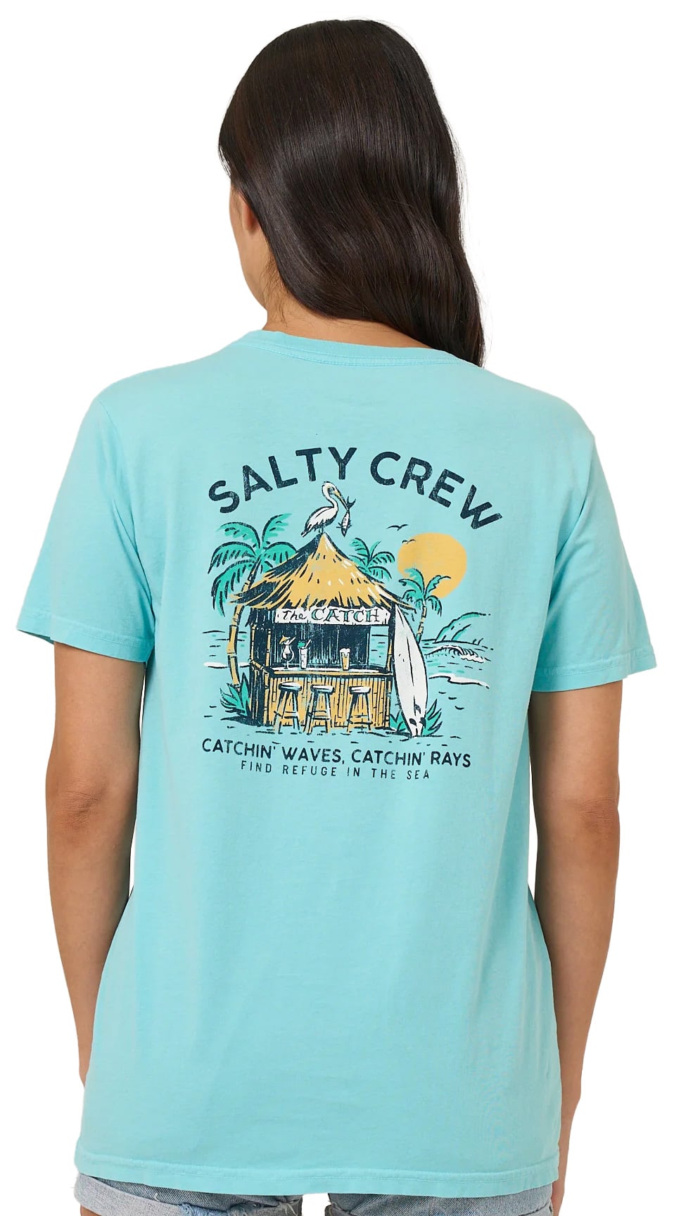 Salty Crew Beach Hut Women's Boyfriend T-Shirt - Aquamarine – back view