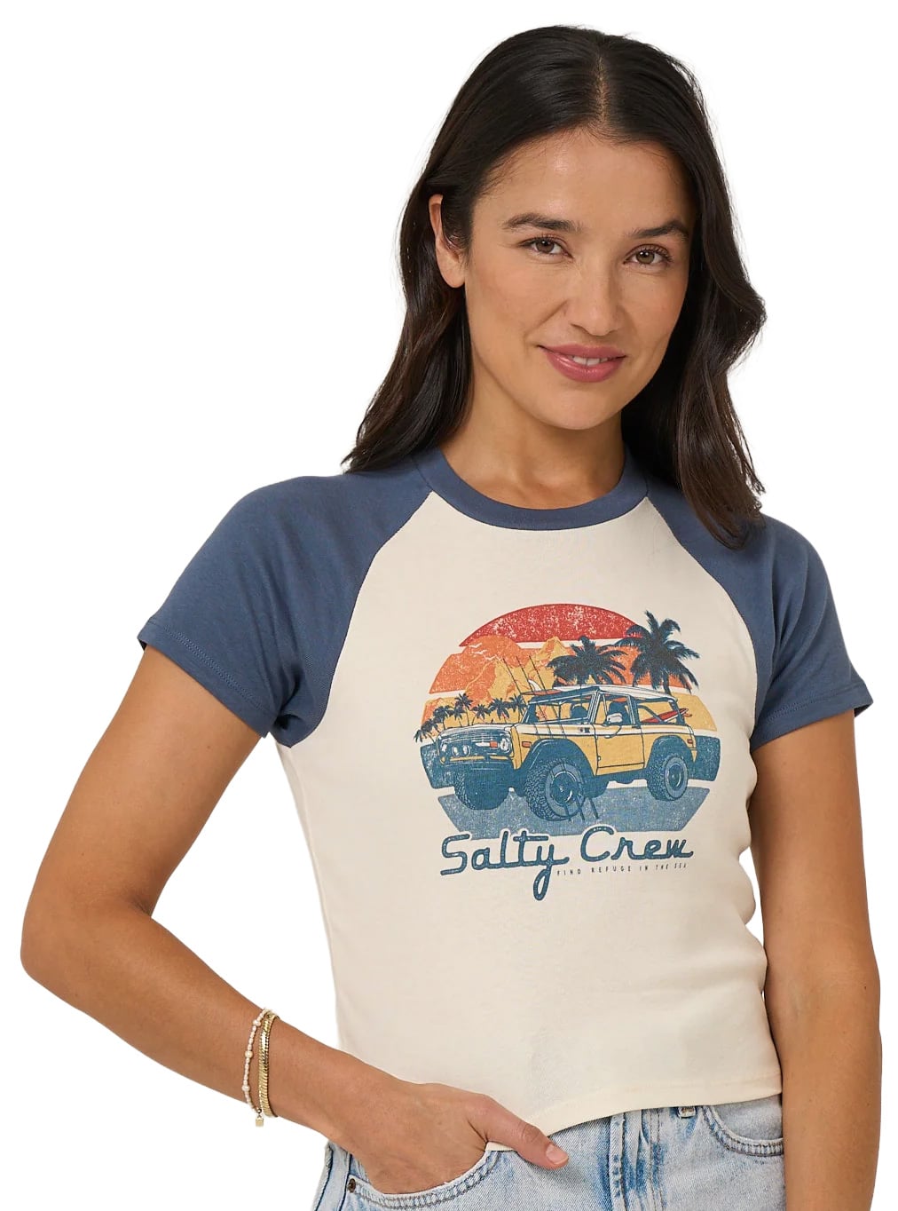 Salty Crew Drive To The Sea Women's Raglan T-Shirt - Indigo