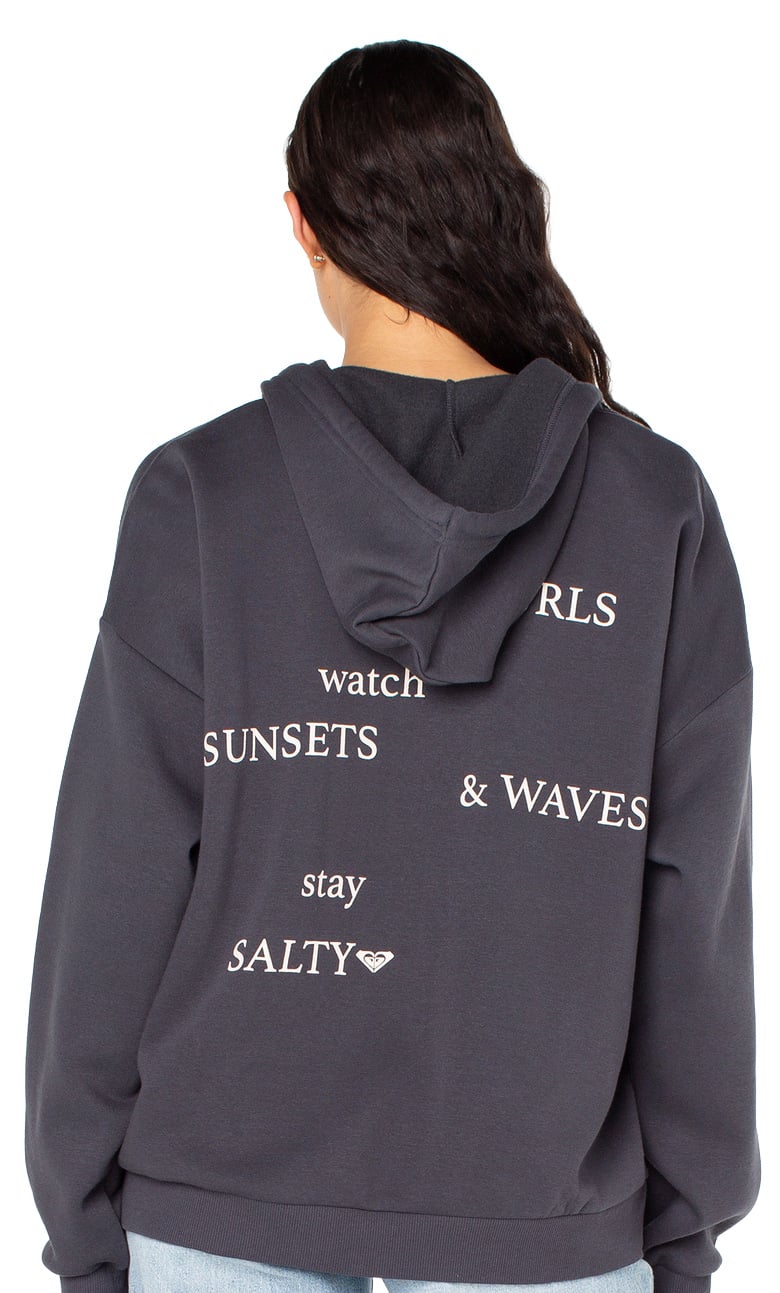 Roxy Evening Lineup Zip Hoody - Phantom Surf Poem – back view