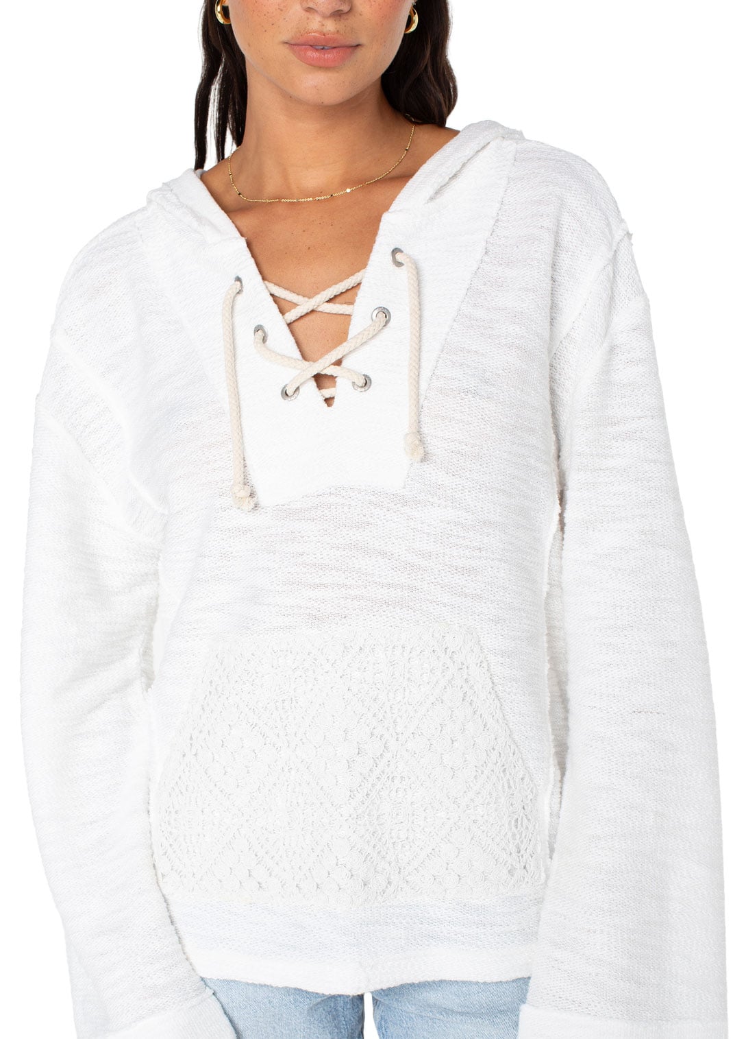 Roxy Pearling Poncho 3 Women's Pullover Hoody - Snow White Solid – alternate view 1