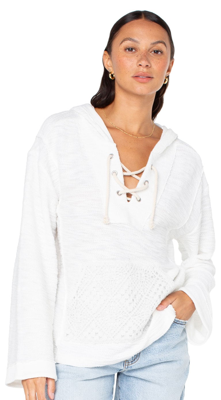 Roxy Pearling Poncho 3 Women's Pullover Hoody - Snow White Solid
