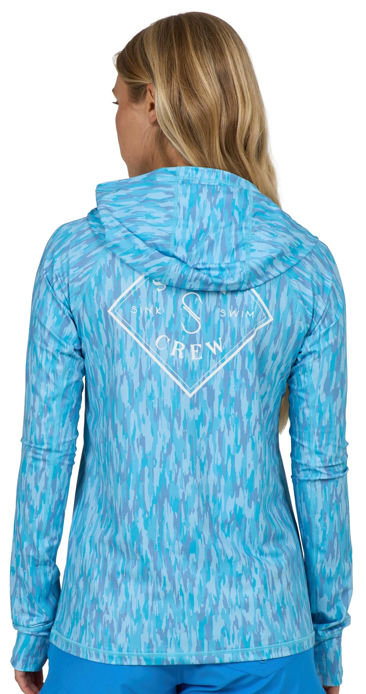 Salty Crew Apex Women's Hooded Sun Shirt - Pool Blue – back view