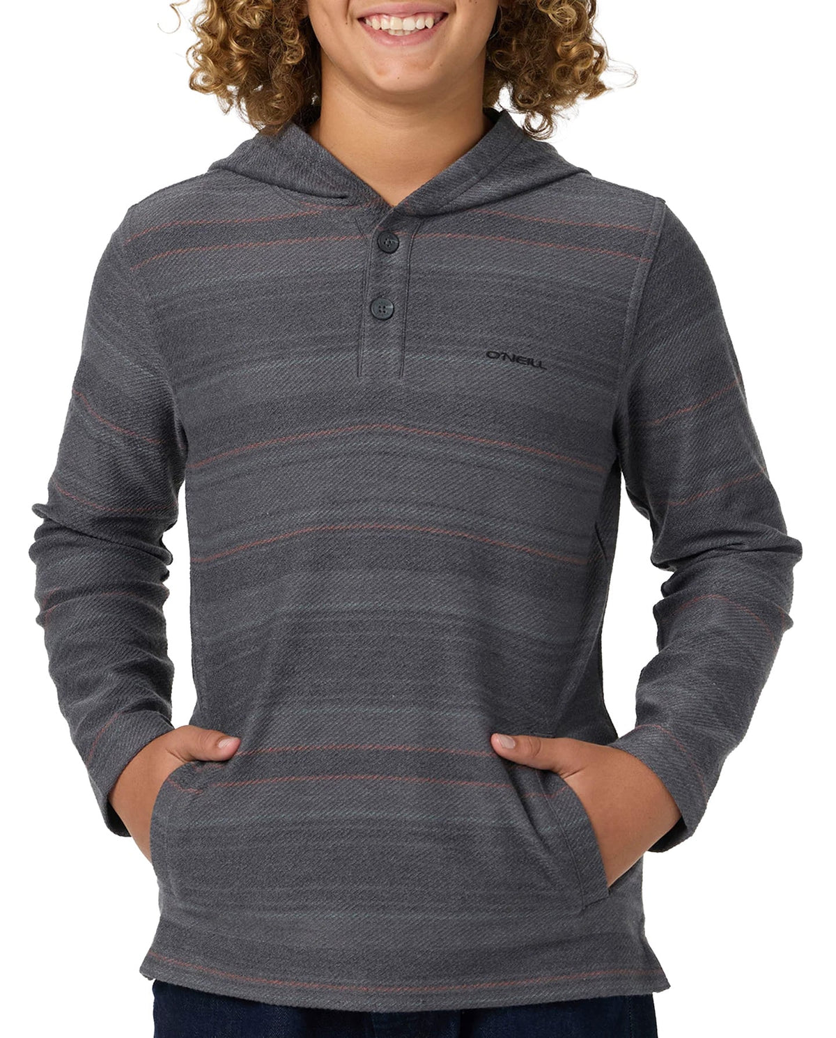 O'Neill Boy's Bavaro Stripe Poncho Hoody - Black – alternate view 1