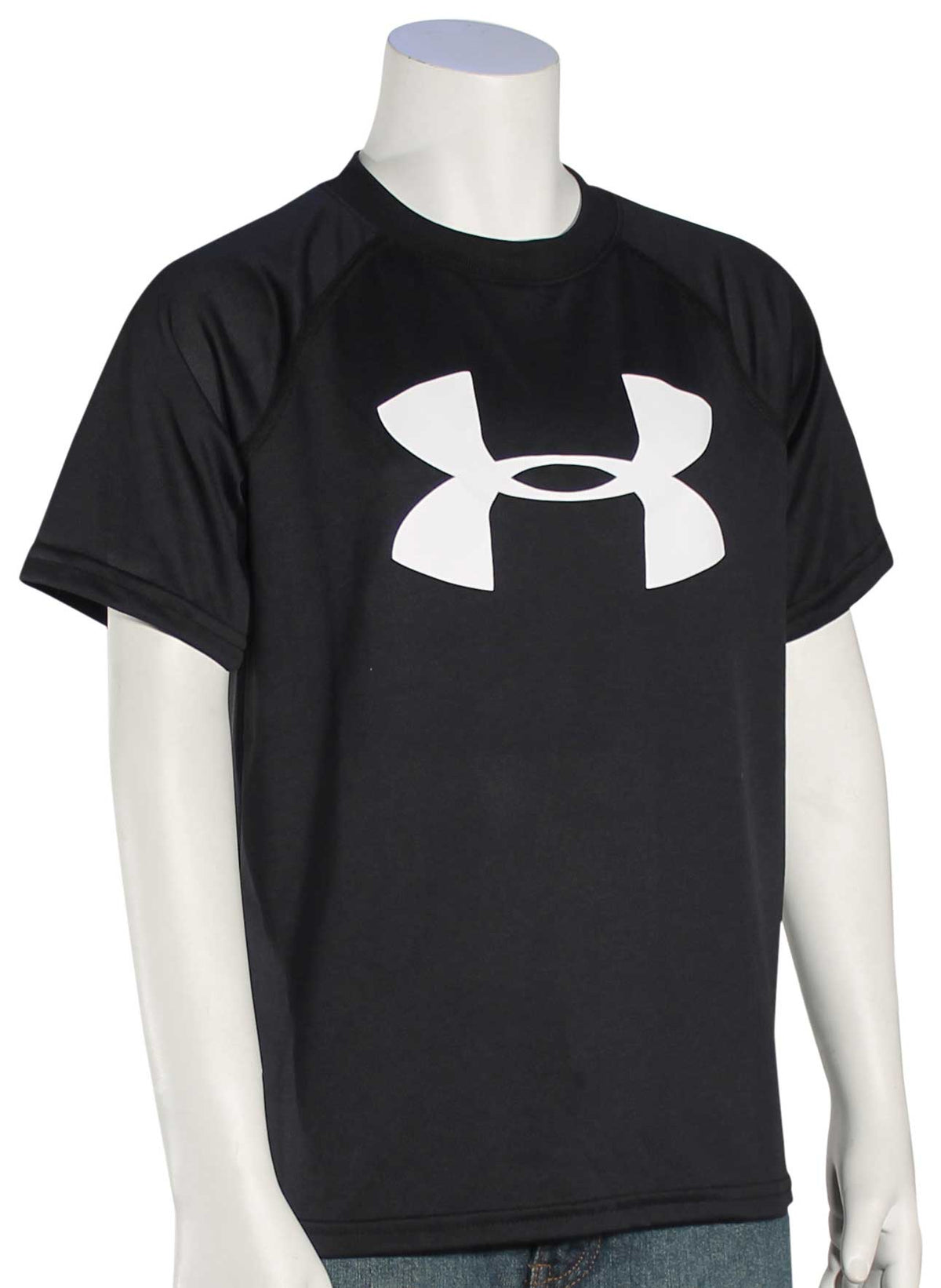 Under Armour Boy's Tech Big Logo T-Shirt - Black / White, front view