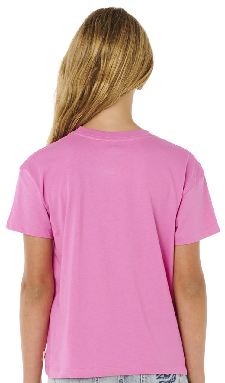 Rip Curl Surf Puff Relaxed Girl's Short Sleeve T-Shirt - Super Pink – back view