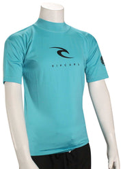 Rip Curl Boy's Corpo SS Rash Guard - Blue, front view