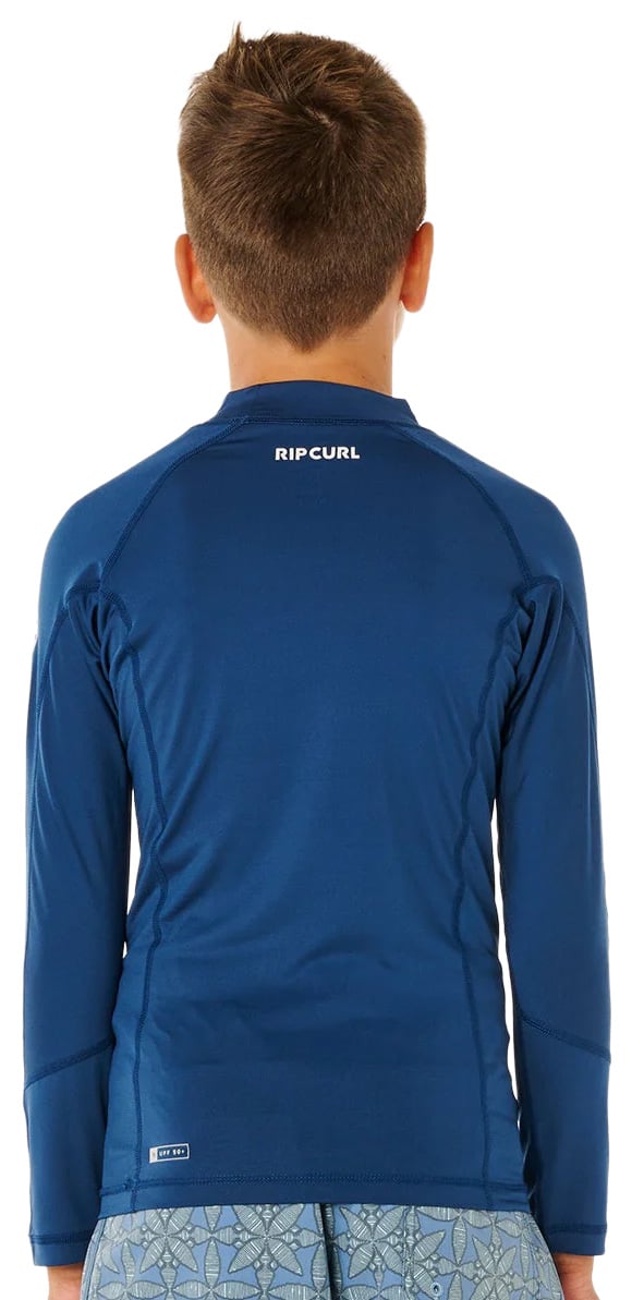 Rip Curl Waves UPF Boy's Long Sleeve Rash Guard - Light Navy – back view